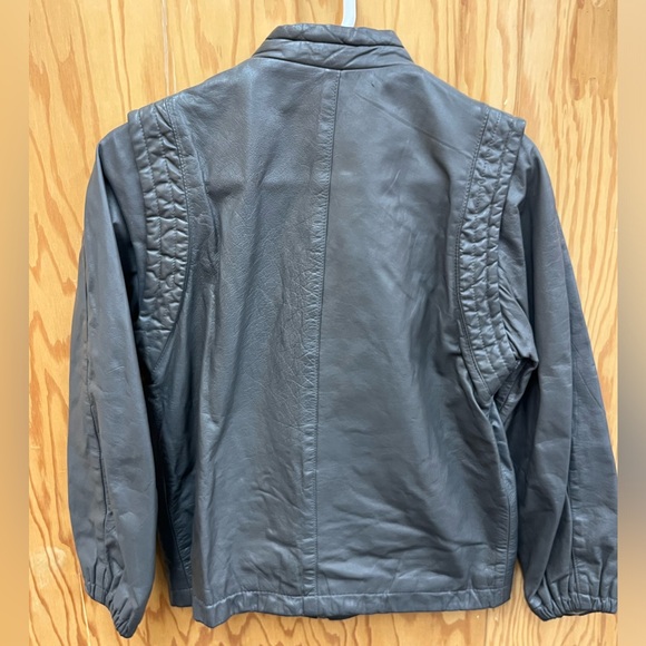 Vintage dav rich grey leather jacket with shoulder pleat detail, size M/L - Picture 3 of 4